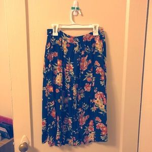 Blue Floral Print Midi Skirt
